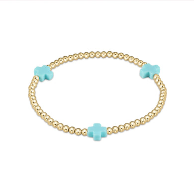 EGIRL SIGNATURE CROSS GOLD PATTERN 3MM BEAD BRACELET TURQUOISE