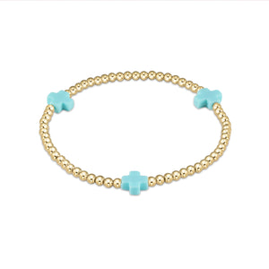 EGIRL SIGNATURE CROSS GOLD PATTERN 3MM BEAD BRACELET TURQUOISE