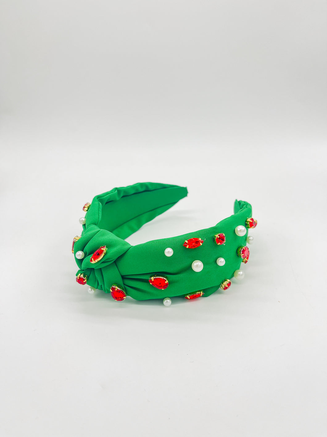 GREEN RED PEARL BEADED CHRISTMAS HEADBAND