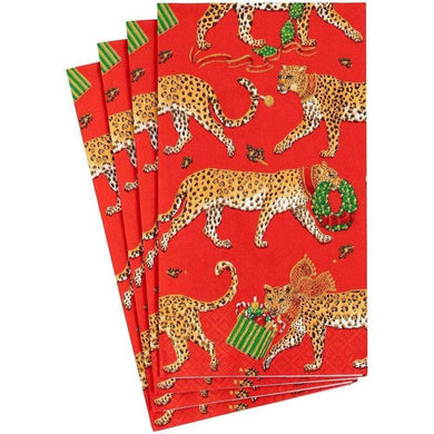 CHRISTMAS LEOPARDS RED GUEST TOWEL