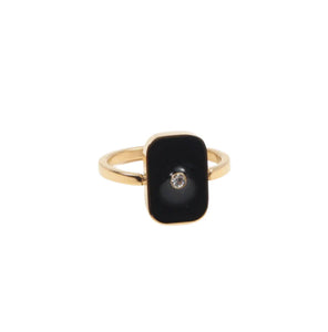 BLACK ENAMEL SIGNET RING SIZE 6