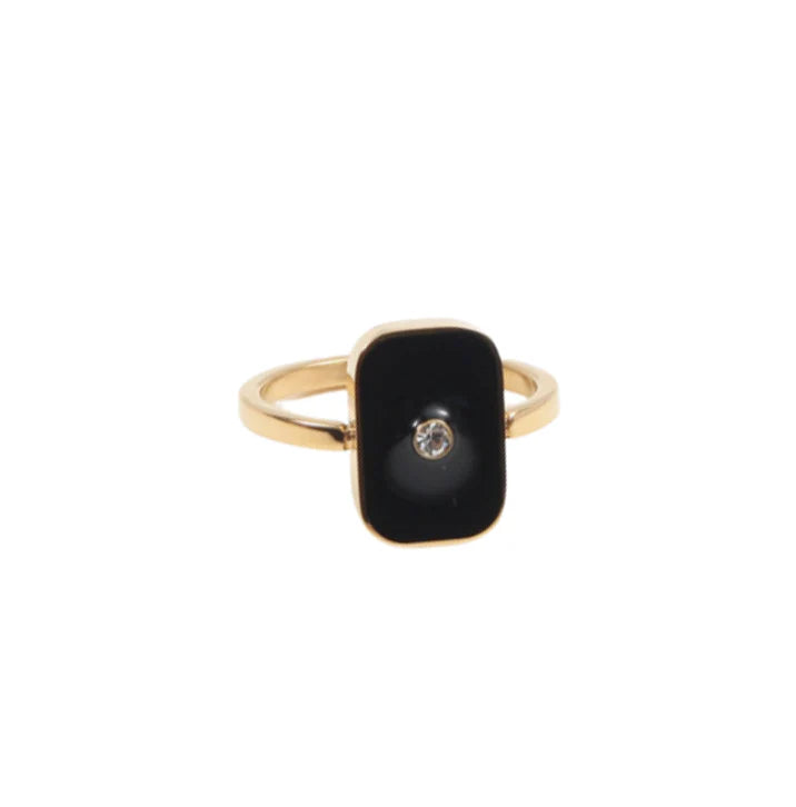 BLACK ENAMEL SIGNET RING SIZE 7