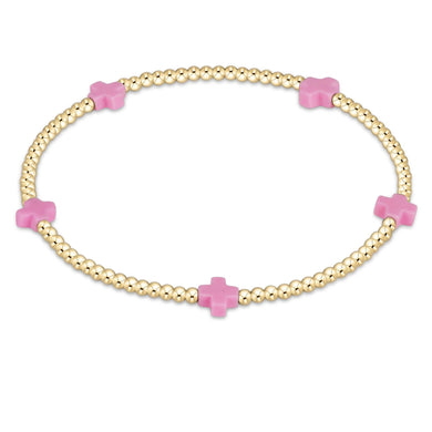 EGIRL SIGNATURE CROSS SMALL GOLD PATTERN 2MM BRACELET BRIGHT PINK