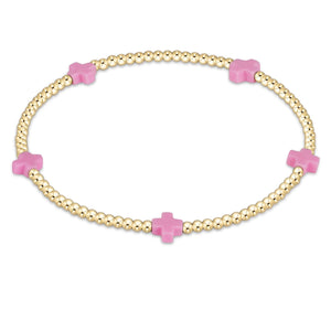 EGIRL SIGNATURE CROSS SMALL GOLD PATTERN 2MM BRACELET BRIGHT PINK