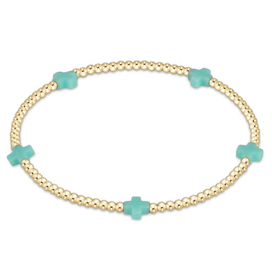 EGIRL SIGNATURE CROSS SMALL GOLD PATTERN 2MM BRACELET TURQUOISE