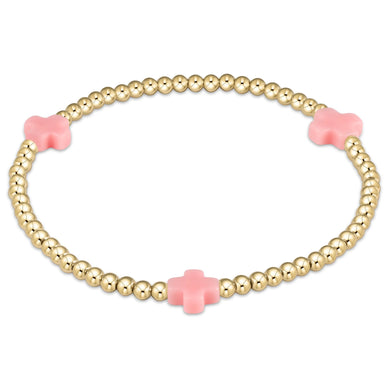 EGIRL SIGNATURE CROSS GOLD PATTERN 3MM BEAD BRACELET PINK