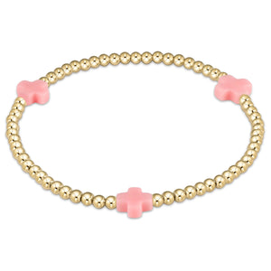 EGIRL SIGNATURE CROSS GOLD PATTERN 3MM BEAD BRACELET PINK