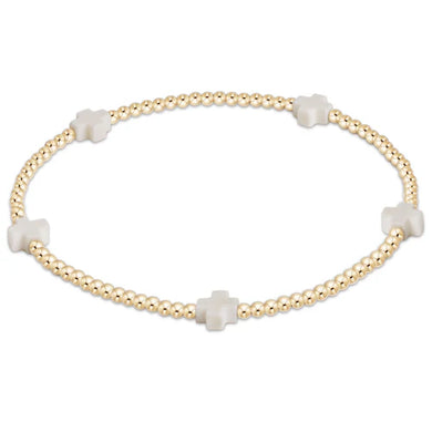 EGIRL SIGNATURE CROSS SMALL GOLD PATTERN 2MM BRACELET OFF WHITE