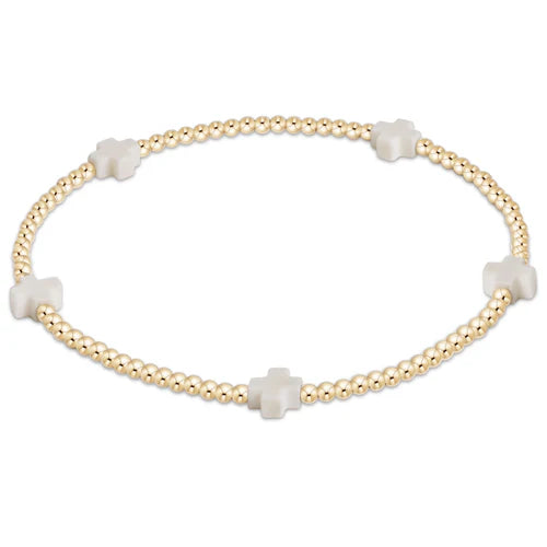 EGIRL SIGNATURE CROSS SMALL GOLD PATTERN 2MM BRACELET OFF WHITE