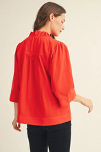 ORANGE 3/4 SLEEVE RUFFLE NECK TOP