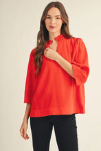 ORANGE 3/4 SLEEVE RUFFLE NECK TOP