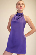 PURPLE HALTER SATIN DRESS
