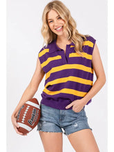 PURPLE & GOLD STRIPED SLEEVELESS SWEATER TOP
