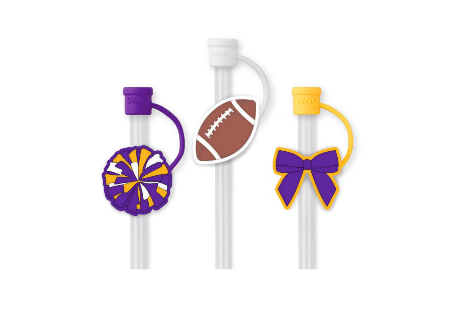 PURPLE & GOLD WEVE GOT SPIRIT STRAW TOPPER SET