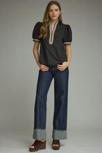 BLACK WITH TAN TRIM TOP
