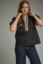 BLACK WITH TAN TRIM TOP