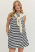 NAVY STRIPED DRESS WITH SWEATER DETAIL