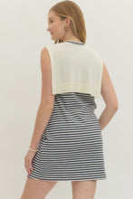 NAVY STRIPED DRESS WITH SWEATER DETAIL
