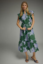 GREEN WITH BLUE FLOWERS EYELET MIDI DRESS