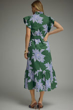 GREEN WITH BLUE FLOWERS EYELET MIDI DRESS