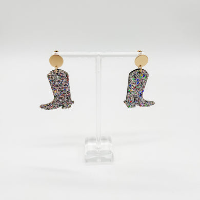 SILVER GLITTER BOOTS EARRING