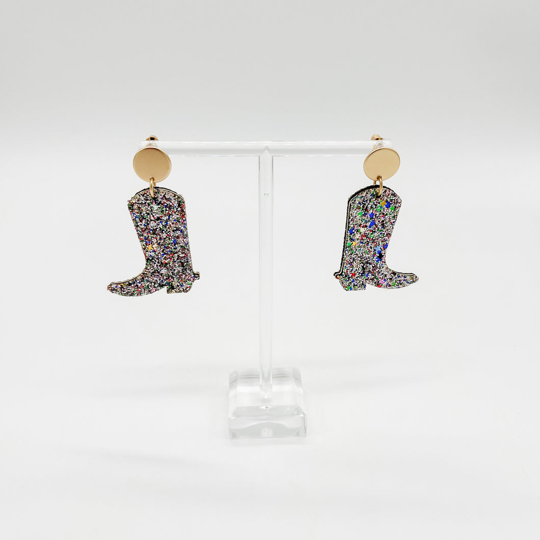 SILVER GLITTER BOOTS EARRING