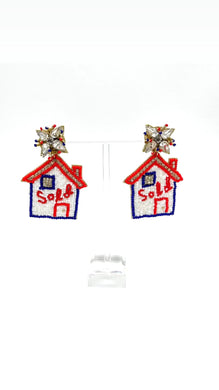 RED WHITE & BLUE SOLD BEADED EARRINGS
