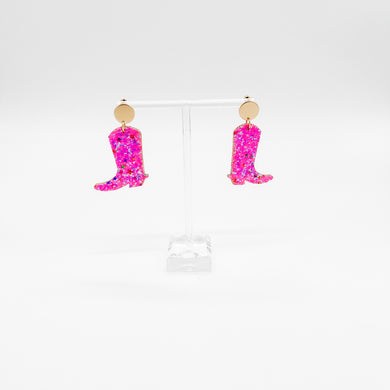 HOT PINK GLITTER BOOTS EARRING