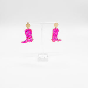 HOT PINK GLITTER BOOTS EARRING