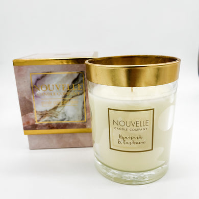 HYACINTH AND CASHMERE GRANDE GOLD BAND GLASS CANDLE