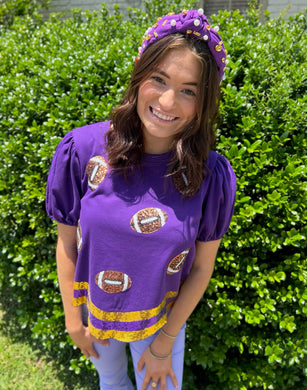 PURPLE AND GOLD FOOTBALL SEQUIN TOP