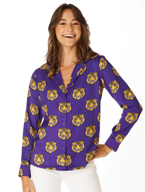 TIGER BUTTON UP LONG SLEEVE TOP