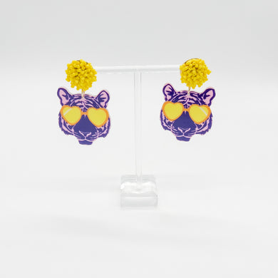 TIGERS PURPLE AND GOLD EARRINGS