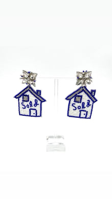 BLUE & WHITE SOLD BEADED EARRINGS