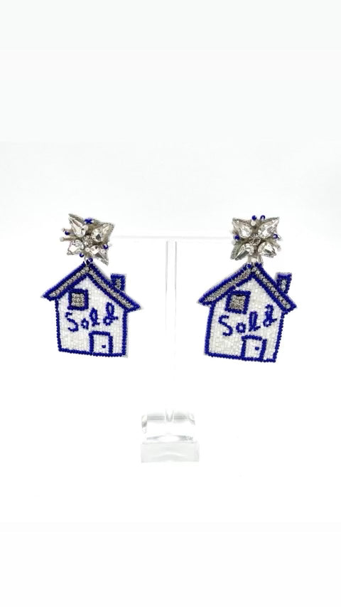 BLUE & WHITE SOLD BEADED EARRINGS