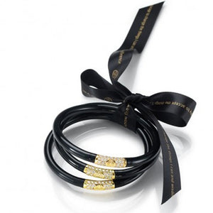 ALL WEATHER BLACK AND GOLD BANGLE SET OF 3
