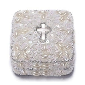 SQUARE PEARL BEADED CROSS BOX
