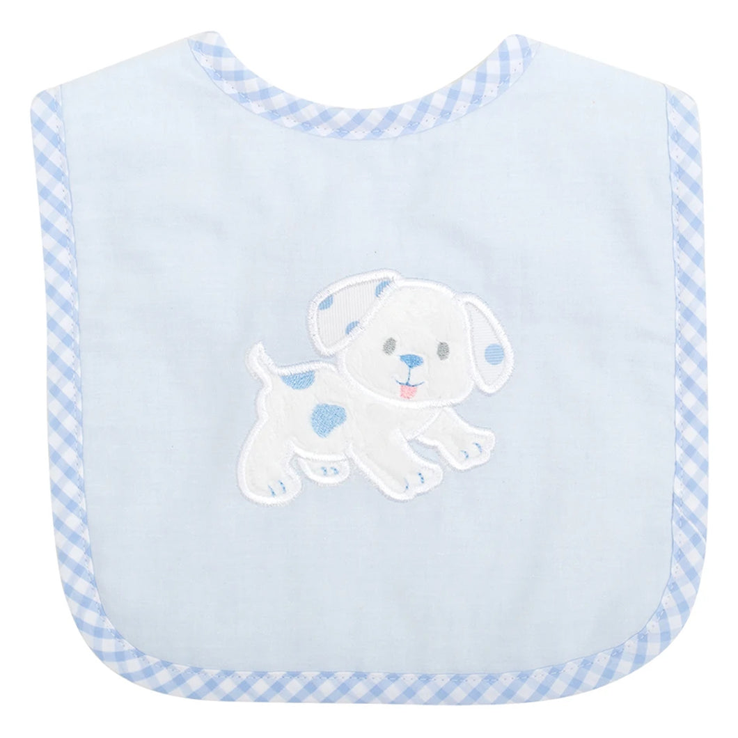 BLUE PUPPY APPLIQUE FEEDING BIB
