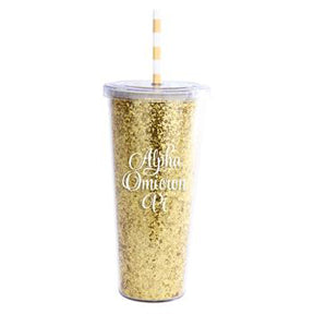 ALPHA OMICRON PI GLITTER TUMBLER