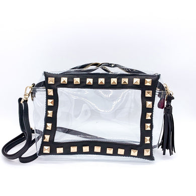 BLACK AND GOLD STUDDED CLEAR PURSE