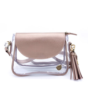 ROSE GOLD LEATHER FLAP CLEAR PURSE