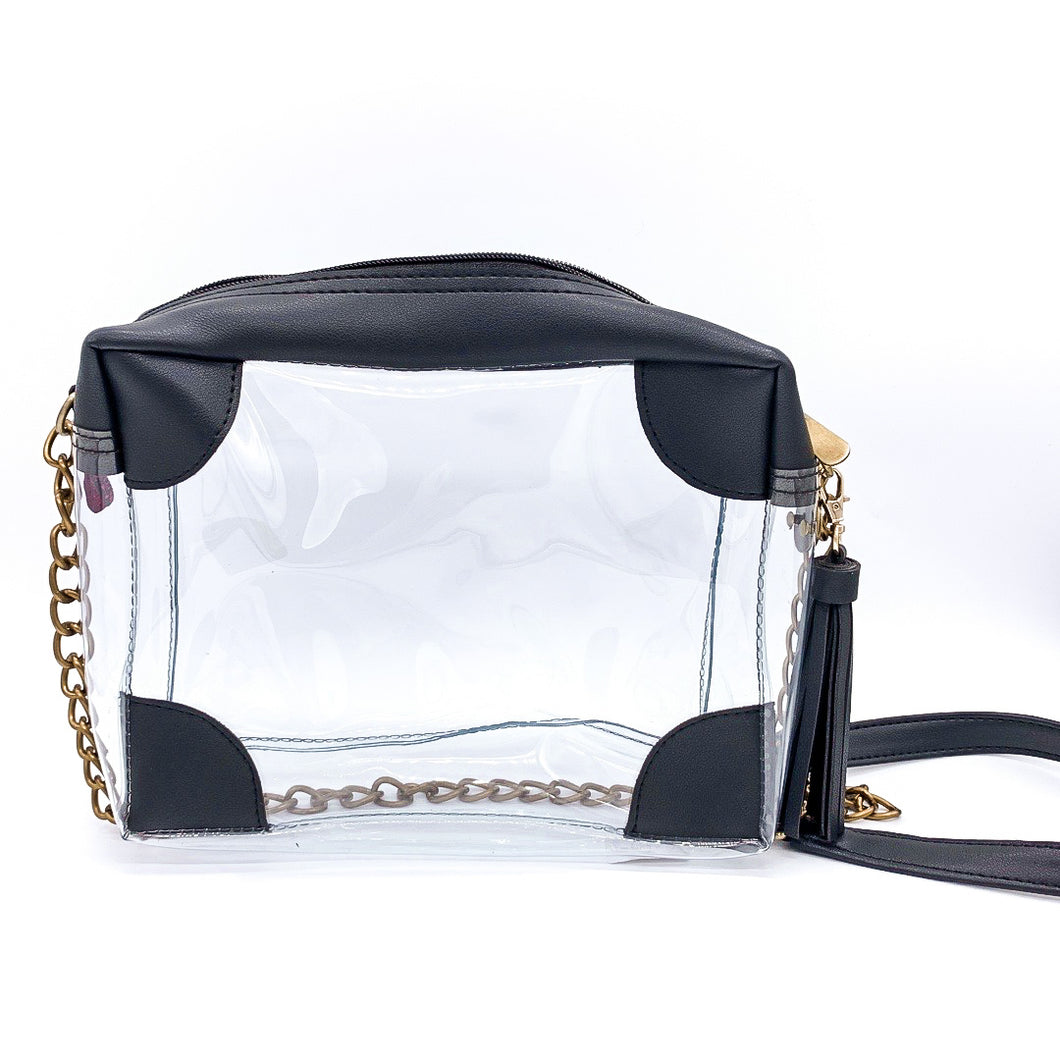 BLACK LEATHER CLEAR PURSE RECTANGLE
