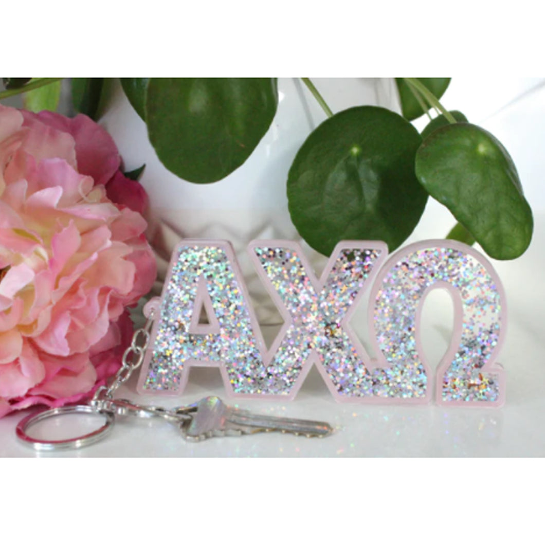 ALPHA CHI OMEGA GLITTER KEYCHAIN