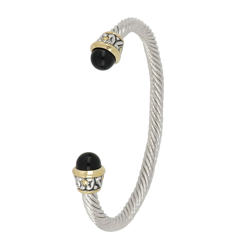 OCEAN IMAGES COLLECTION THIN 8MM BLACK ONYX WIRE CUFF BRACELET