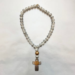 BENEDICT BLESSING BEADS WHITE & SILVER
