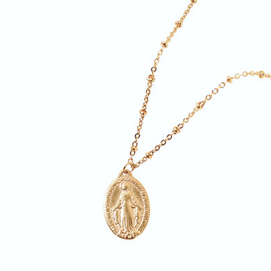 VIRGIN MARY MIRACULOUS MEDAL ON BEADED CHAIN NECKLACE