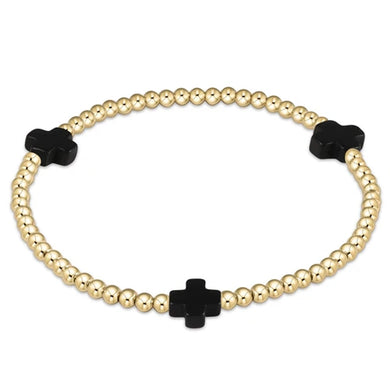 SIGNATURE CROSS GOLD PATTERN 3MM BRACELET ONYX
