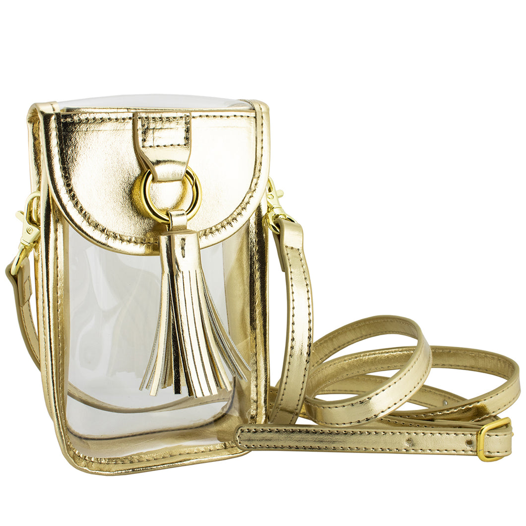 CELL PHONE CLEAR CROSSBODY PURSE GOLD