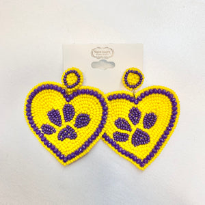 COLLEGE COLOR PAW HEART EARRING