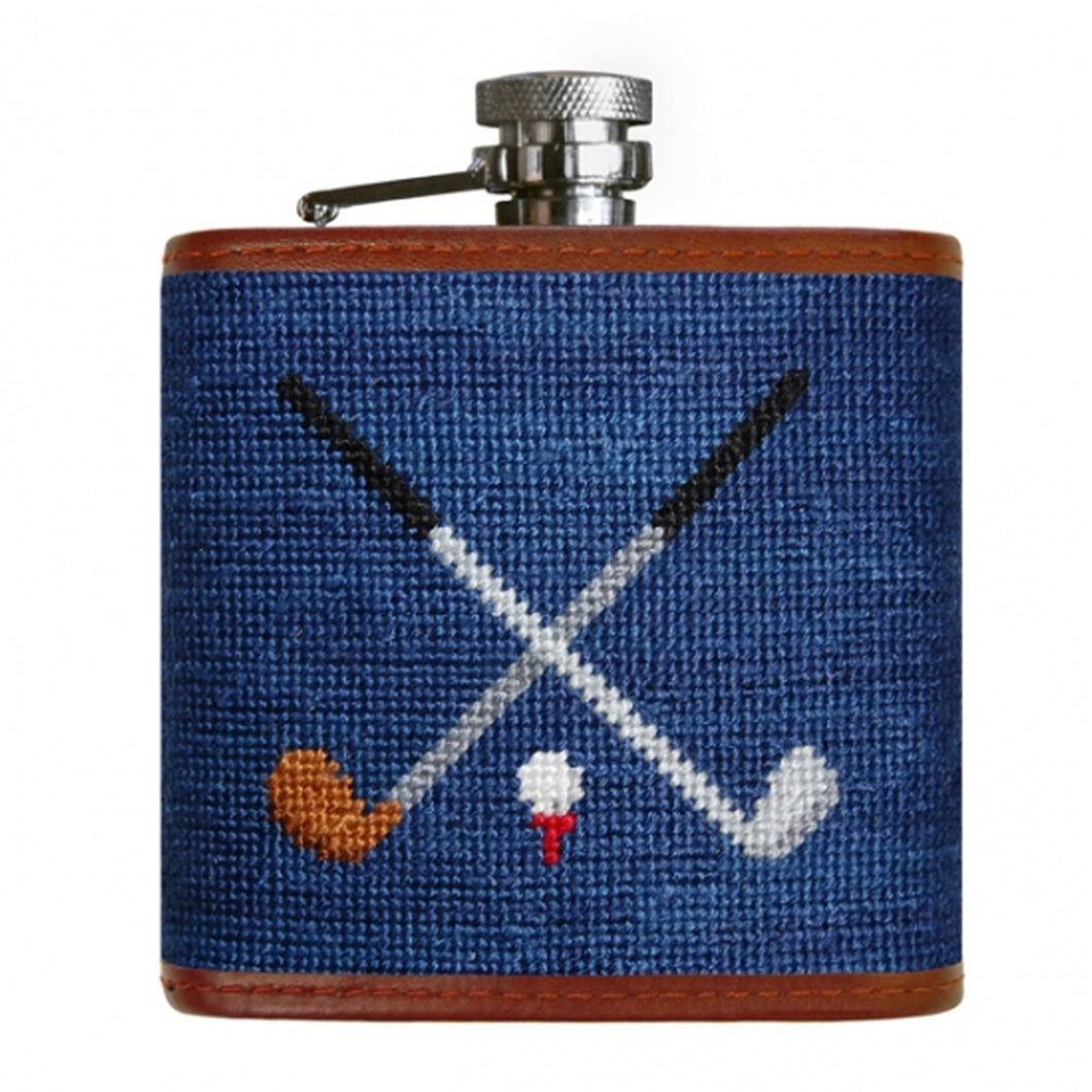 CROSSED GOLF CLUBS NEEDLEPOINT FLASK